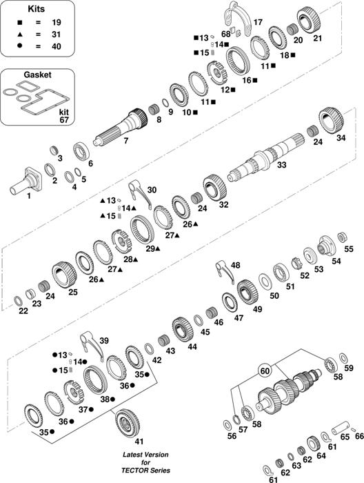 Схема Iveco-30 — Gearbox 2855.6 - Vehicle Type EUROCARGO: 75E15 / 80E18 / 85E18 / 95E18 / 100E18 / 120E18 / 120EL18 / 130E18 / 150E18 / Vehicle Type TECTOR: 75E13 / 75E15 / 75E17 / 75E18 / 100E17 / 100E18 /