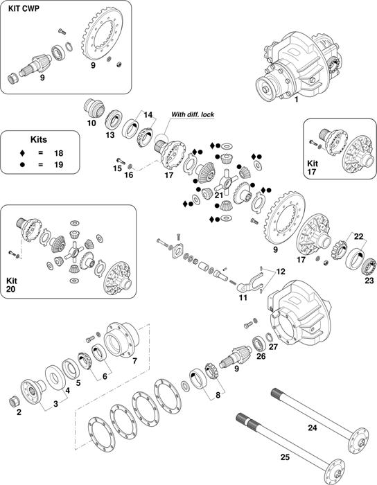 Схема Iveco-30 — Axles Eurocargo Rockwell 125E (with diff.lock): 100E15 / 100E18 / 100E21