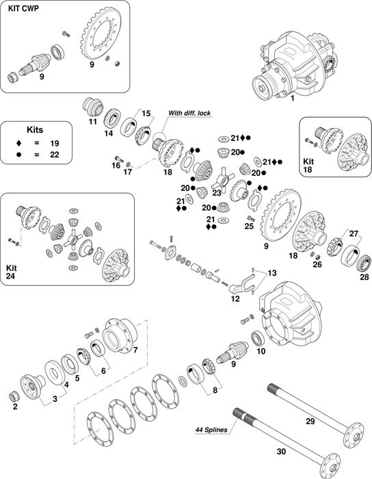 Схема Iveco-30 — Axles Eurocargo Rockwell 130E (with diff.lock): 130E18 / 150E15 / 150E18 / 150E23