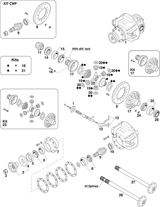 Схема Iveco-30 — Axles Eurocargo Rockwell 140E (with diff.lock): 150E15 / 150E18 / 150E23 / 170E23 / 260E23/27KE / 280E23 / TECTOR 150E18 / 260E28KE