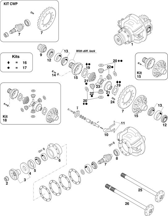 Схема Iveco-30 — Axles Eurocargo TECTOR Rockwell 167E (with diff.lock): 150E24 / 150E28 / 180E21 / 180E24 / 180E28 / 320E28T