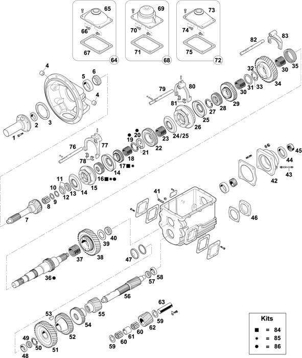 Схема Fuller-35 — GEARBOX - MID RANGE 5 SPEEDS: FS-4005A / FS-4005B / FS-4005C / FS-4205A / FS-4205B / FS-4205C