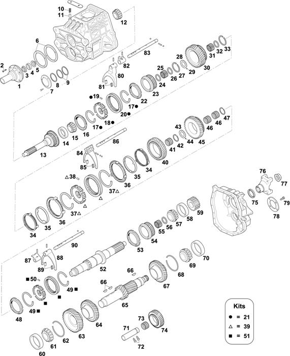 Схема Fuller-35 — GEARBOX - MID RANGE 5 SPEEDS: FSO-4305