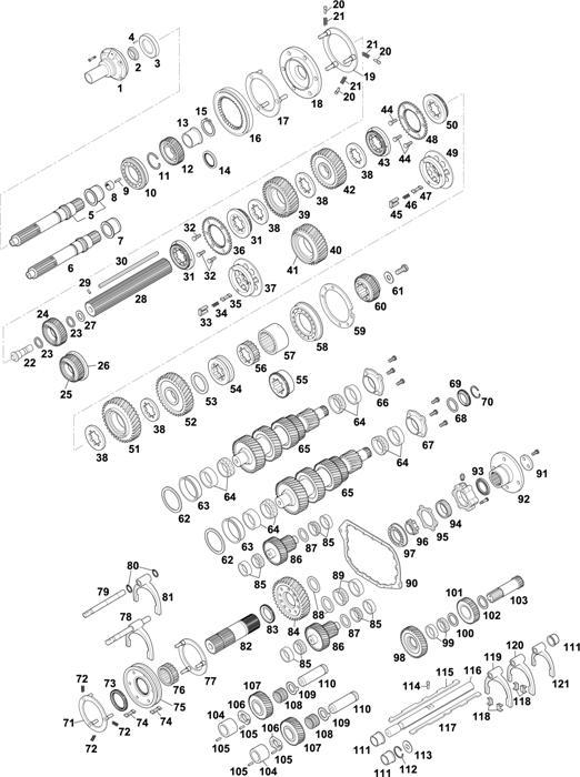 Схема Fuller-35 — GEARBOX - MID RANGE 16 SPEEDS: RTAO-12316A / RTSO-12316 / RTSO-12316A / RTSO-14316A / RTS-15316A / RTAO-17316A / RTSO-17316A