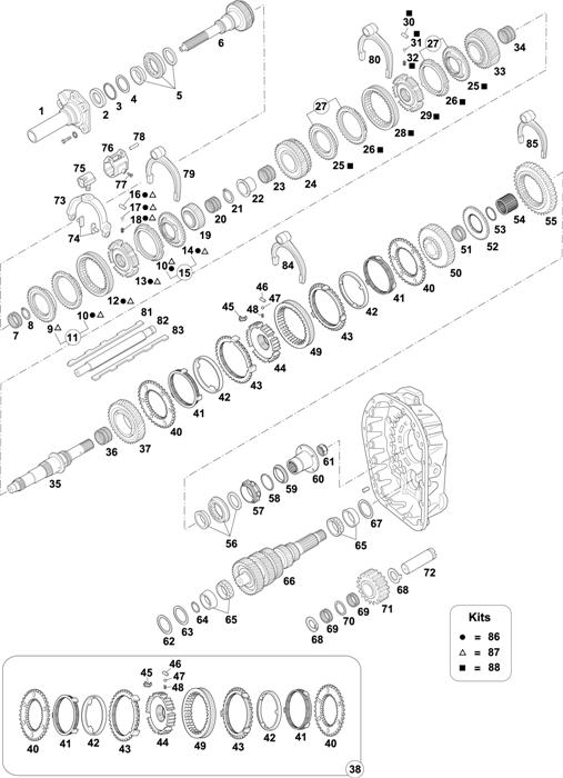Схема Fuller-35 — GEARBOX - MID RANGE 6 SPEEDS: FSO 4106 LH / FS 5206A LH / FSH 5206A LH / FSO 5206 RH