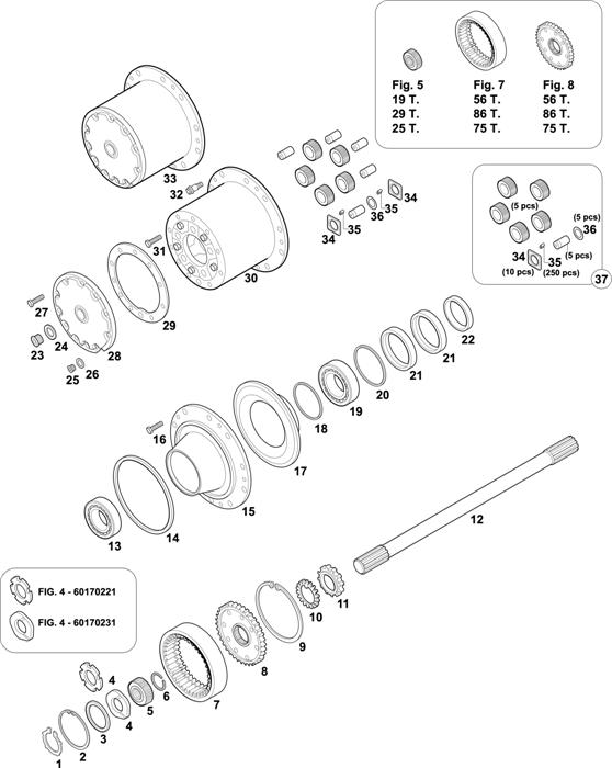 Схема Mercedes-Benz-60 — REAR AXLES HUBS: HL 7/3 D-10 / HL 7/1-10 / HL 7/1 D-10 / HL 7/10 D-9 / HL 7/1 L-10 / HL 7/18 D-13 / HL 7/3 DL-10