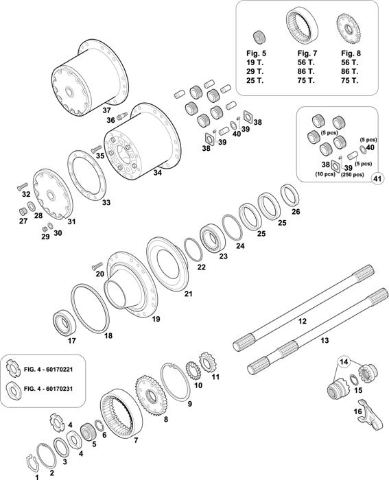 Схема Mercedes-Benz-60 — REAR AXLES HUBS: HL 7/3 D-10 / HL 7/18 D-13 / HL 7/1-10 / HL 7/1 L-10 / HL 7/4 D-10 / HL 7/3 DS-10 / HL 7/18 DS-13
