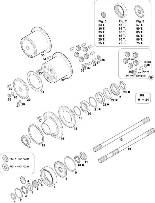 Схема Mercedes-Benz-60 — REAR AXLES HUBS: HL 7/1 DL-10 / HL 7/3 D-10 / HL 7/4 D-10 / HL 7/18 D-13