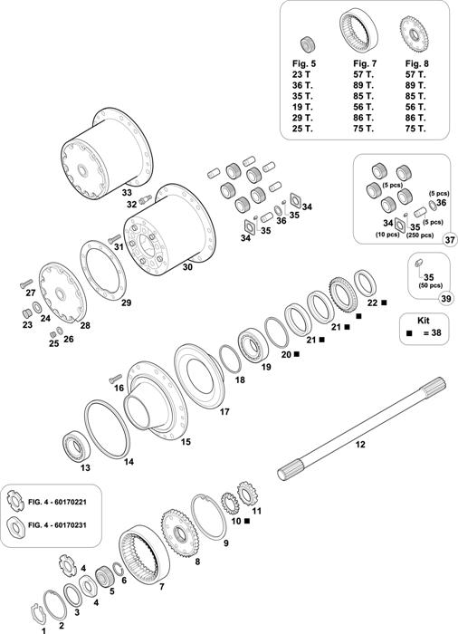 Схема Mercedes-Benz-60 — REAR AXLES HUBS: HL 7/021 D-10 / HL 7/013 D-16 / HL 7/015 D-13 / HL 7/07 D-11,5