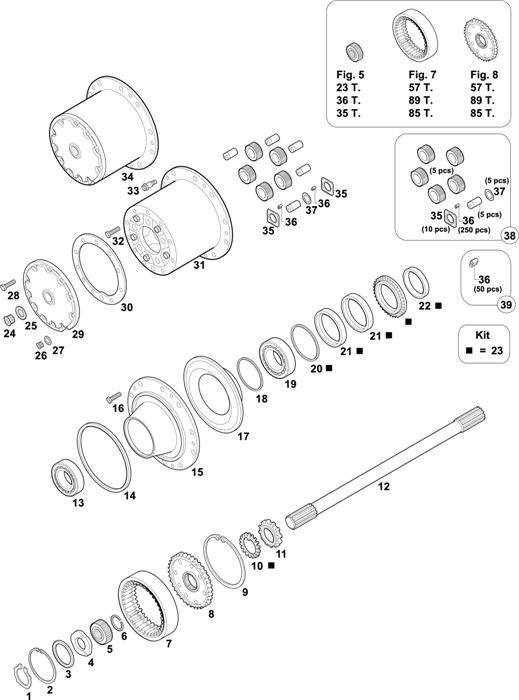 Схема Mercedes-Benz-60 — REAR AXLES HUBS: HL 7/015 DL-13 / HL 7/07 D-11,5 / HL 7/07 DL-11,5 / HL 7/015 D-13 / HL 7/024 D-12,3