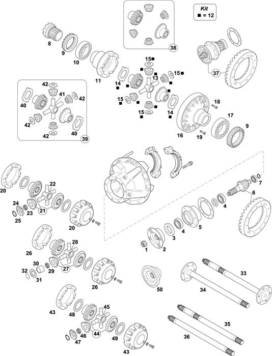 Схема Renault-70 — Rear Axle: P 1332/B / P 1332 C/C1 / P 1340 / P 1341 / P 1342 / P 1345 A/B / P 1532 / P 1532 21/23 / PR 1032 B