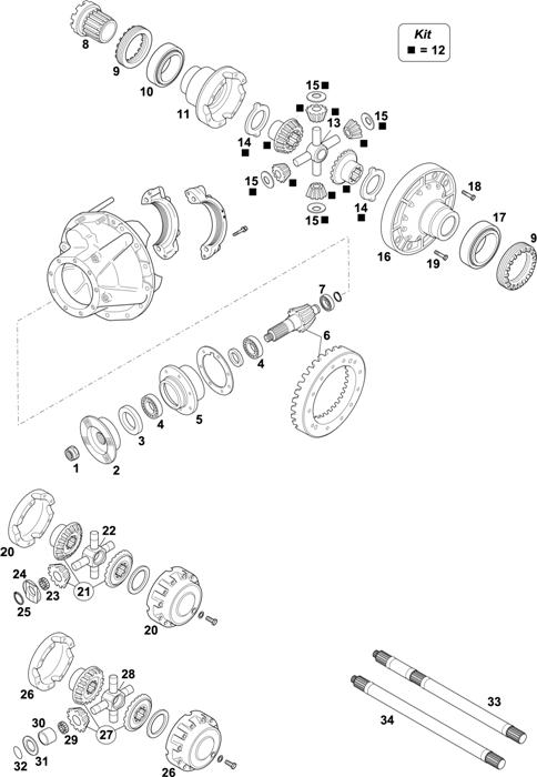 Схема Renault-70 — Rear Axle: P 1541 B / P 1545 B