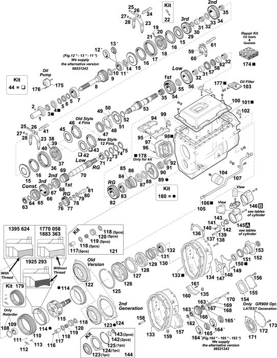 Схема Scania-74 — GEARBOX: GR 900 / GRH 900 / GR 900 OPTICRUISE / GR 900R / GR 900R OPTICRUISE