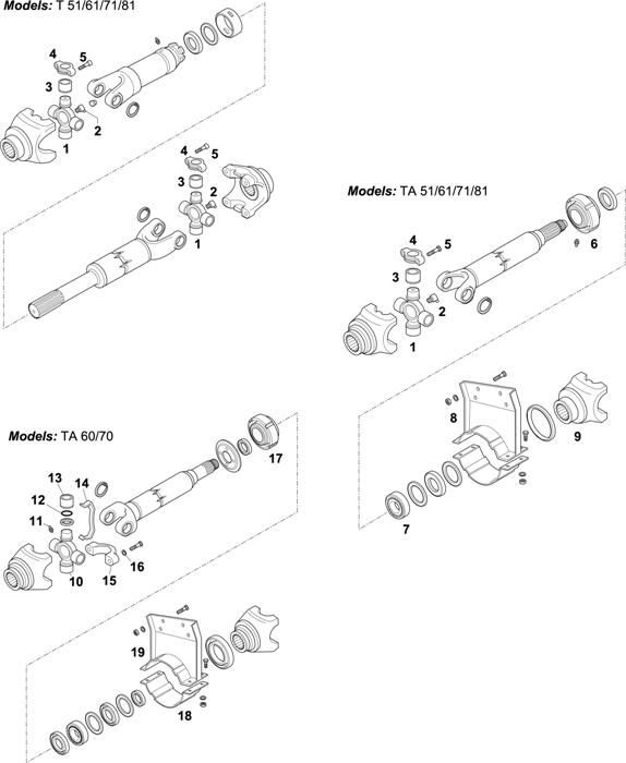 Схема Scania-74 — PROPELLER SHAFT COMPONENTS: T 51 / T 61 / T 71 / T 81 / TA 51 / TA 60 / TA 61 / TA 70 / TA 71 / TA 81