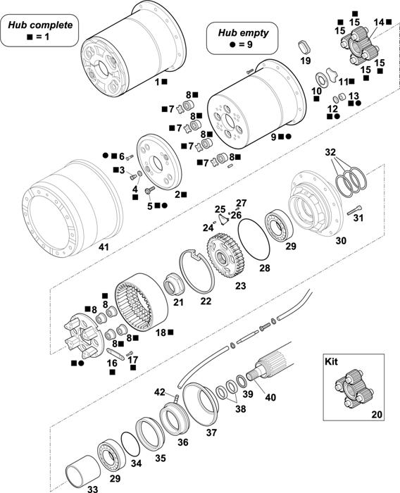 Схема Scania-74 — HUBS FOR AXLES RP 831 / RBP 831: AD 100 DISC WHEEL