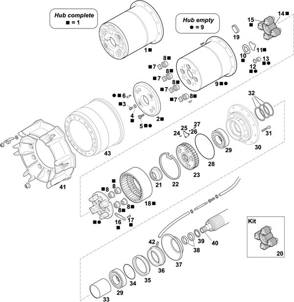 Схема Scania-74 — HUBS FOR AXLES RP 831 / RBP 831: AD 100 24" RAYS WHEEL