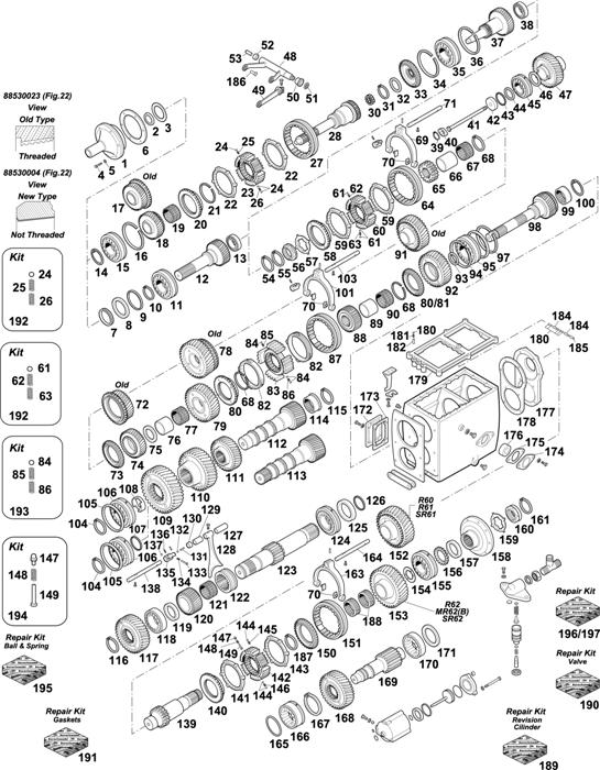 Схема Volvo-88 — Gearbox: R60 / R61 / R62 / MR62 / MR62B / SR61 / SR62
