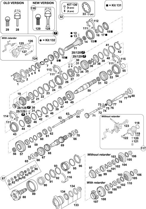 Схема Volvo-88 — Gearbox: VT2014B / VT2214B / VTO2214B / VT2514 / VT2514(OD) / VT2514B / VTO2514B