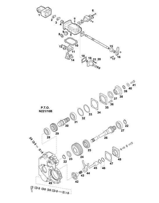 Схема ZF-95 — 1316 - 8S 221 - SELECTOR MECHANISM - P.T.O. (POWER TAKE OFF)