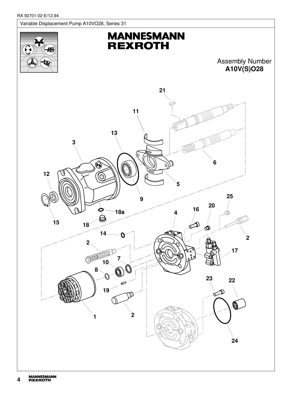 Схема Bosch Rexroth A10V028 — схема агрегата, манжета вала