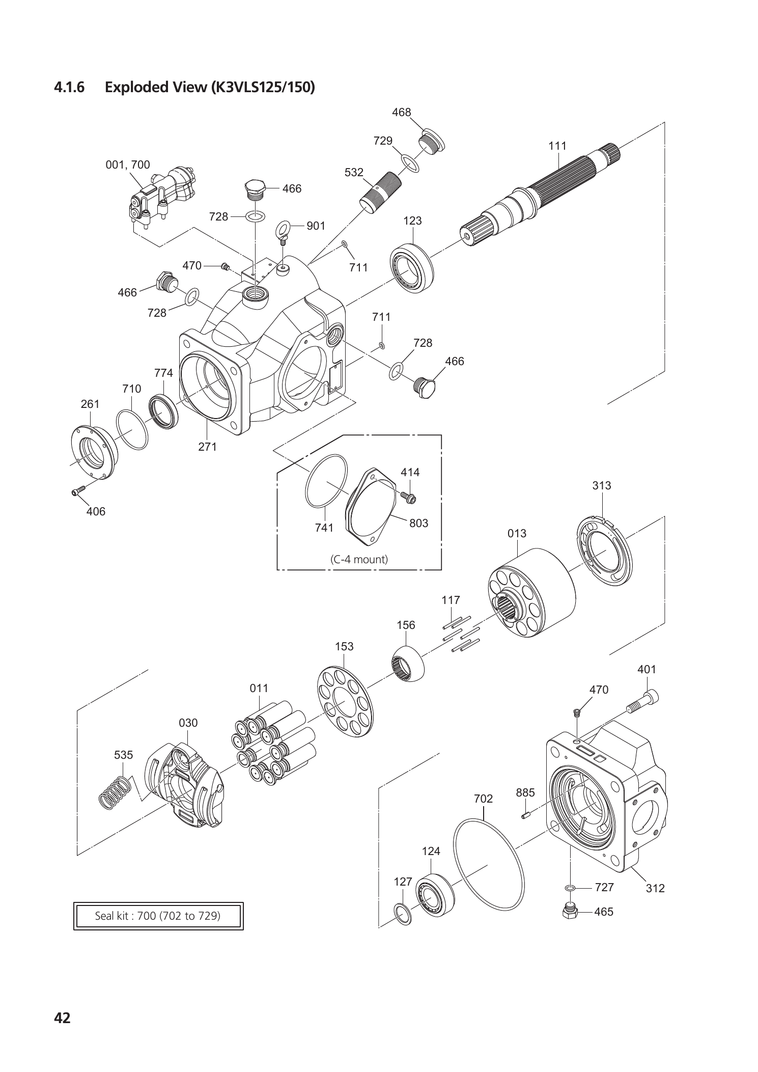 Схема Kawasaki K3VLS125/150 — взрыв-схема насоса
