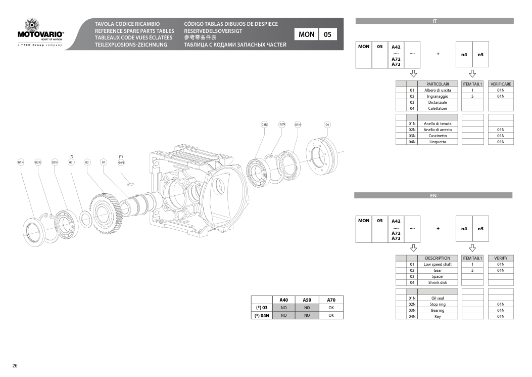 Схема агрегата B/BA MON 05 — схема с. 26 для Motovario B/BA MON 05 A42, Motovario B/BA MON 05 A73