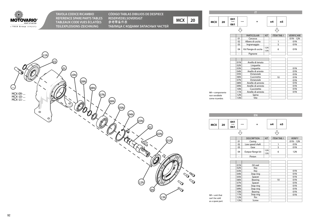 Схема агрегата H/HA MCX 20 — схема с. 92 для Motovario H/HA MCX 20 061, Motovario H/HA MCX 20 041