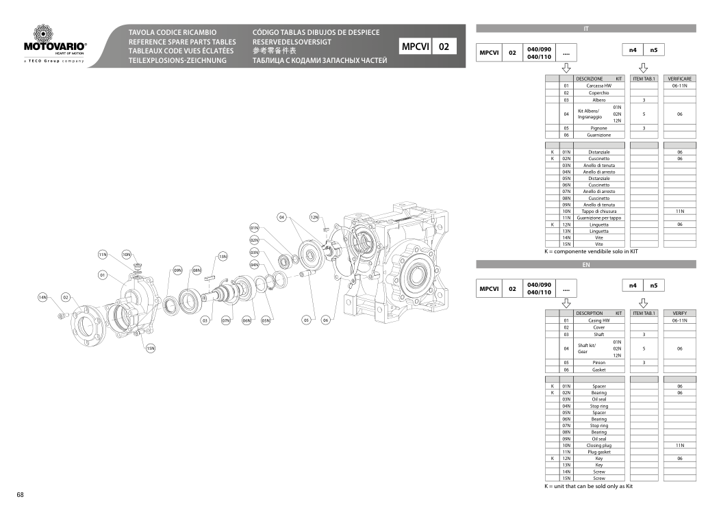 Схема агрегата VSF MPCVI 02 — схема с. 68 для Motovario VSF MPCVI 02 040/110, Motovario VSF MPCVI 02 040/090