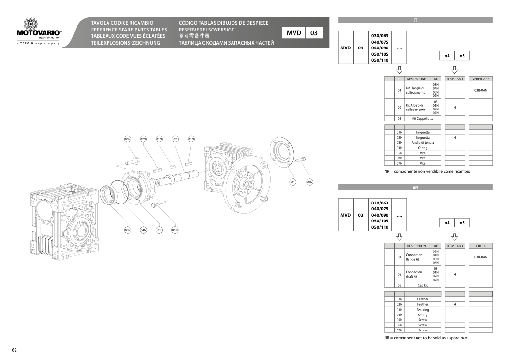 Схема агрегата VSF MVD 03 — схема с. 62 для Motovario VSF MVD 03 040/075, Motovario VSF MVD 03 050/105
