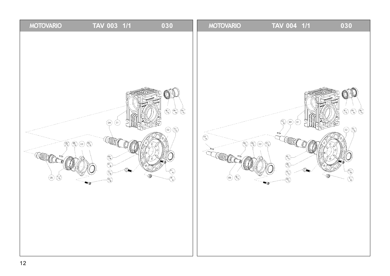 Схема агрегата VSF TAV003 / TAV004 — схема с. 12 для TAV003 030 / 056 B14, TAV003 030 / 063 B5