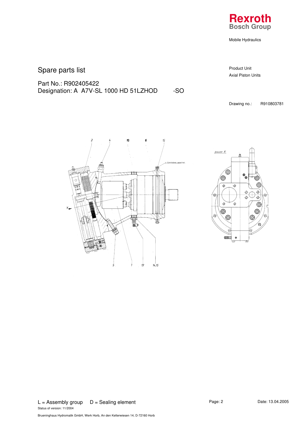 Схема Bosch Rexroth A7V1000 — манжета вала