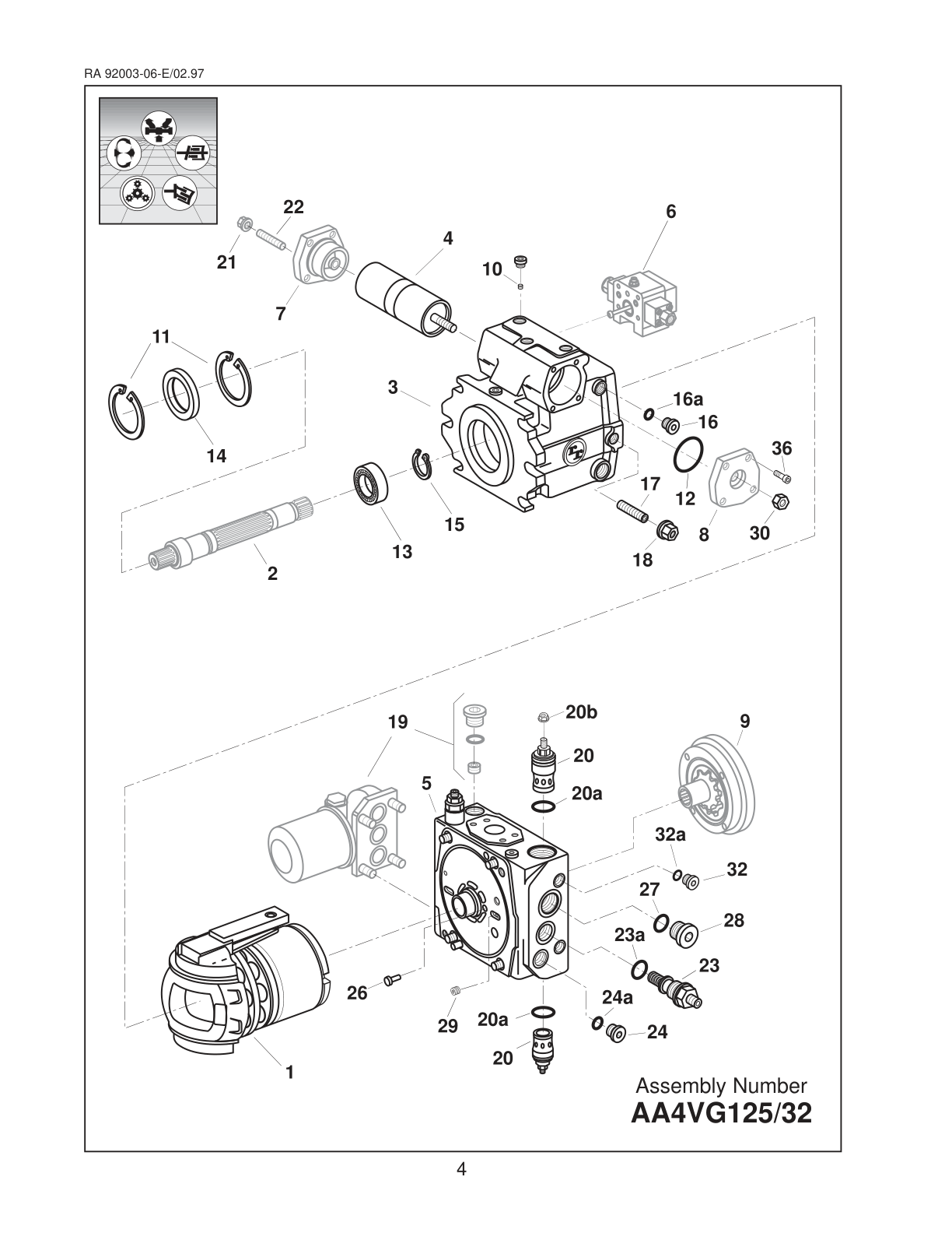 Схема Bosch Rexroth A4VG125 — манжеты вала и торцевая крышка