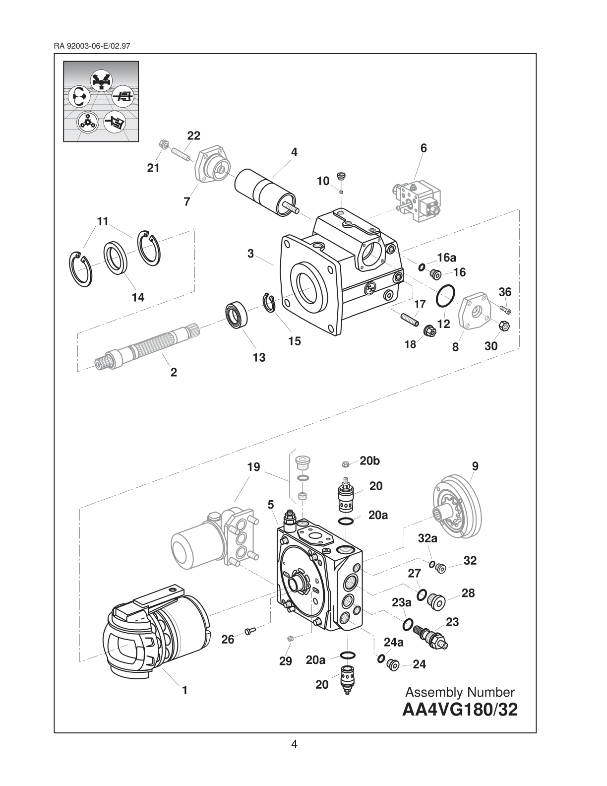 Схема Bosch Rexroth A4VG180 — манжеты вала и торцевая крышка