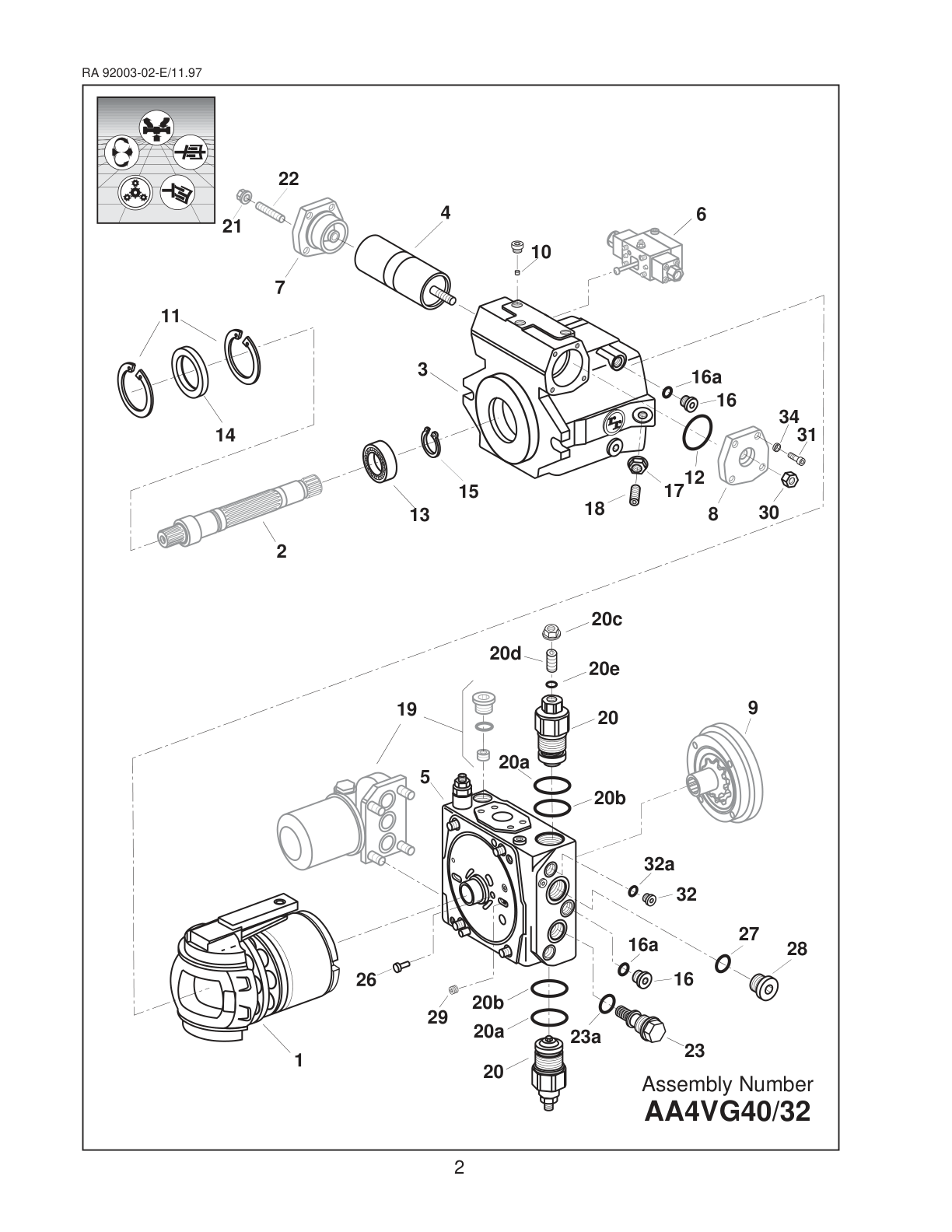 Схема Bosch Rexroth A4VG40 — манжеты вала и торцевая крышка