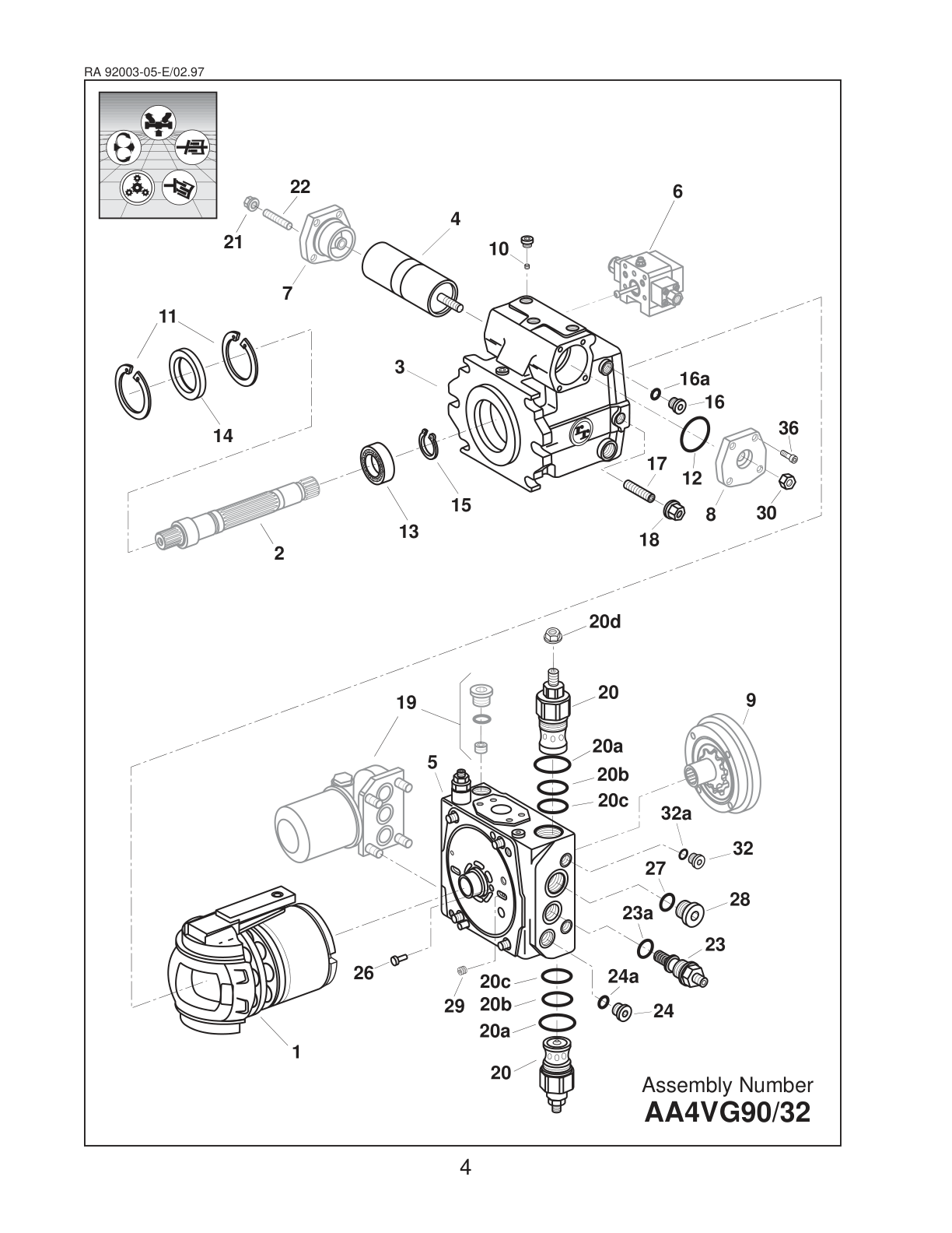 Схема Bosch Rexroth A4VG90 — манжеты вала и торцевая крышка