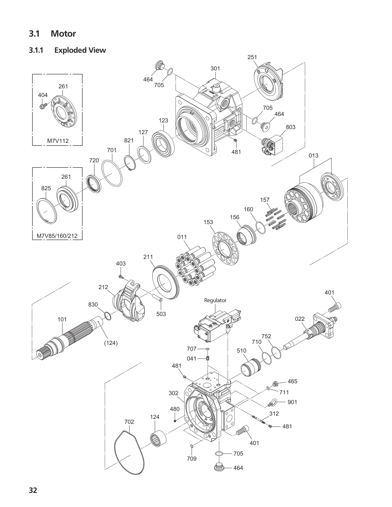 Схема Kawasaki M7V85 / M7V112 / M7V160 / M7V212 — гидромотор