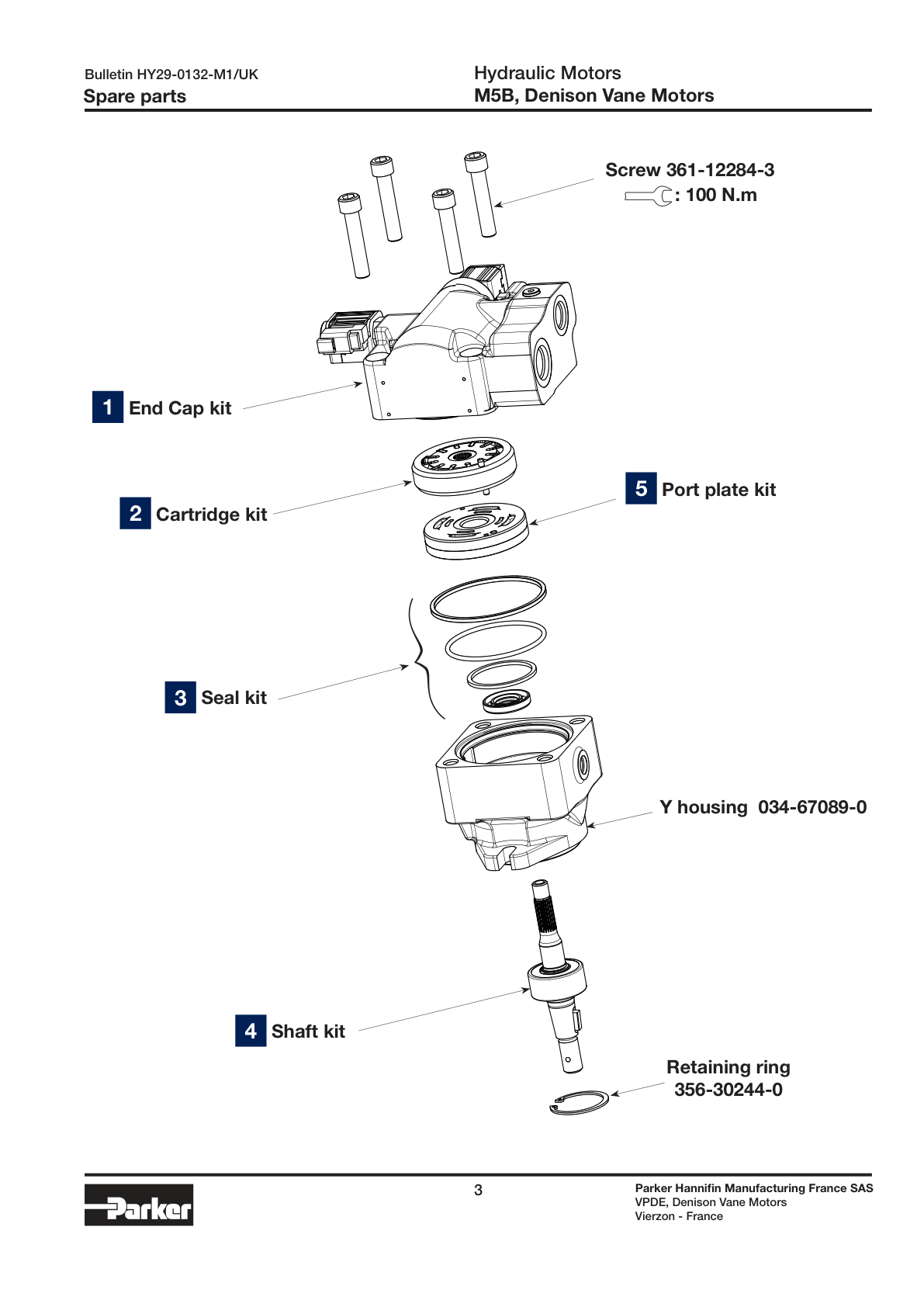 Схема Parker Denison M5B — позиция комплекта уплотнений