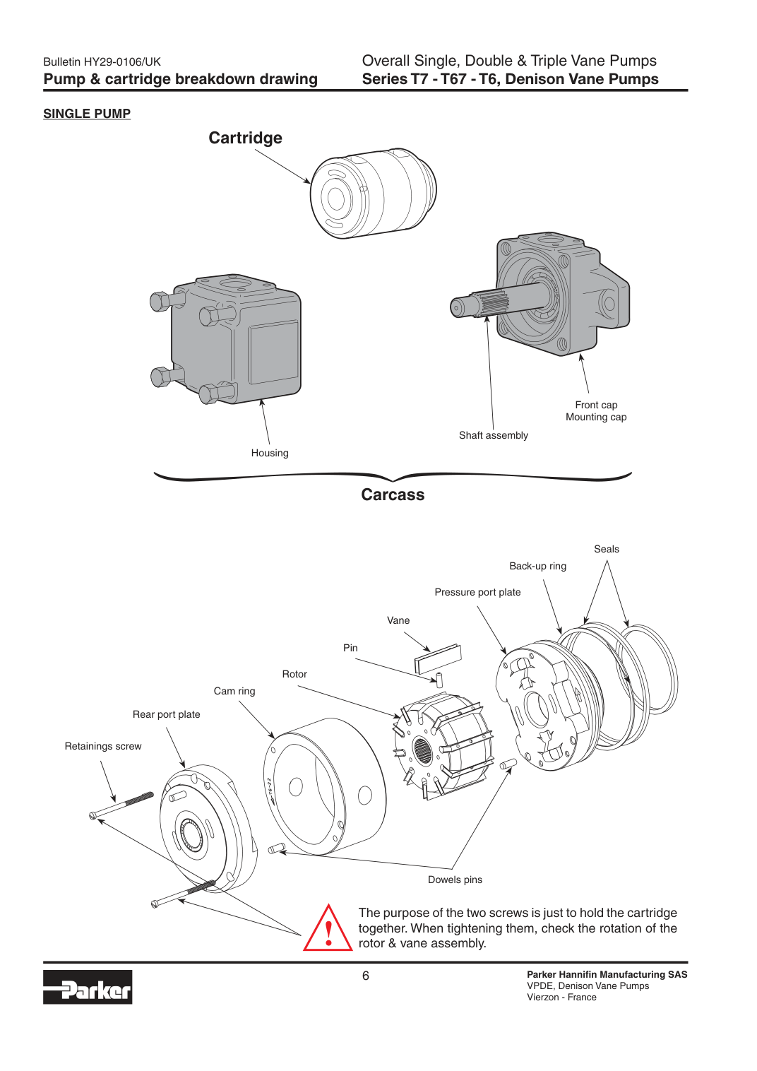 Схема Parker Denison T67 — области уплотнений общей схемы