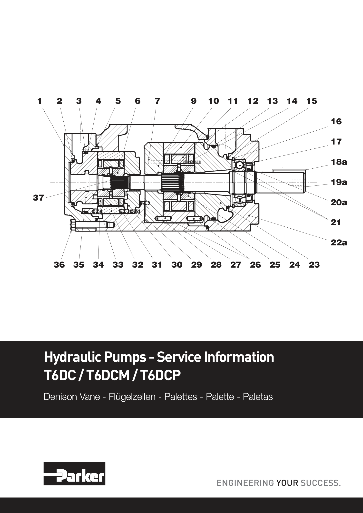 Схема Parker Denison T6DC/T6DCM/T6DCP — позиции уплотнений