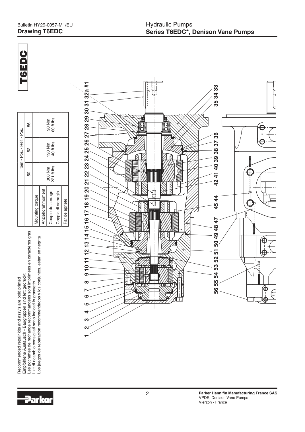 Схема Parker Denison T6EDC — позиции уплотнений