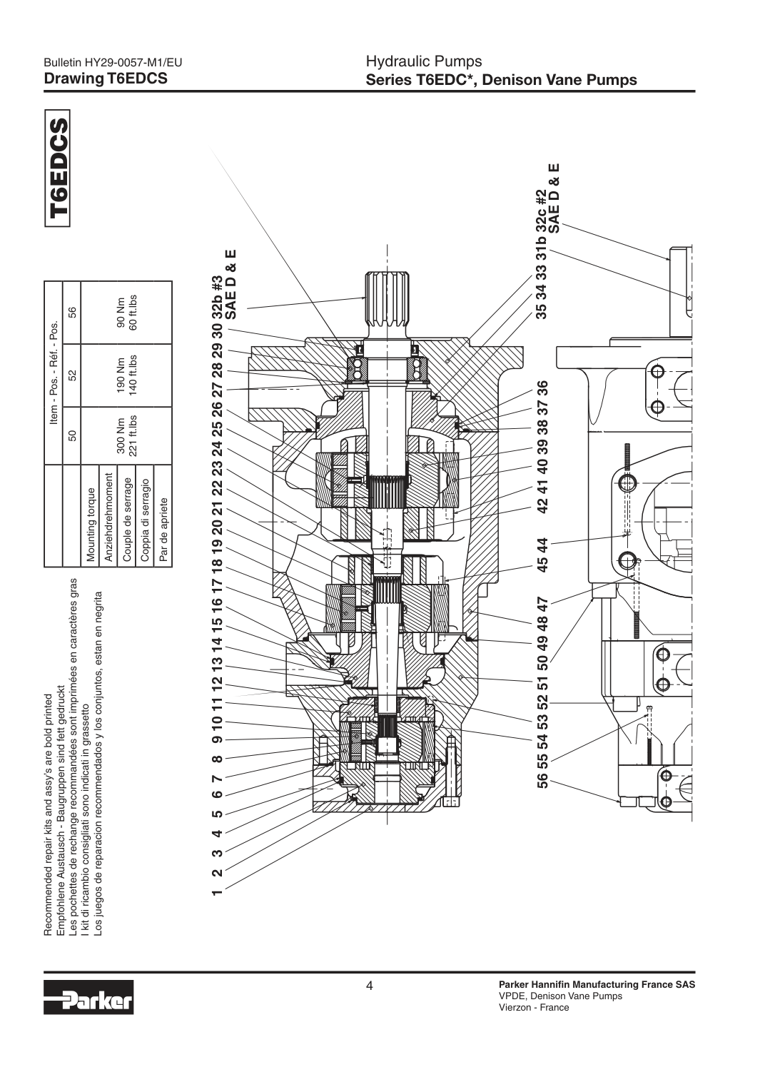 Схема Parker Denison T6EDCS — позиции уплотнений
