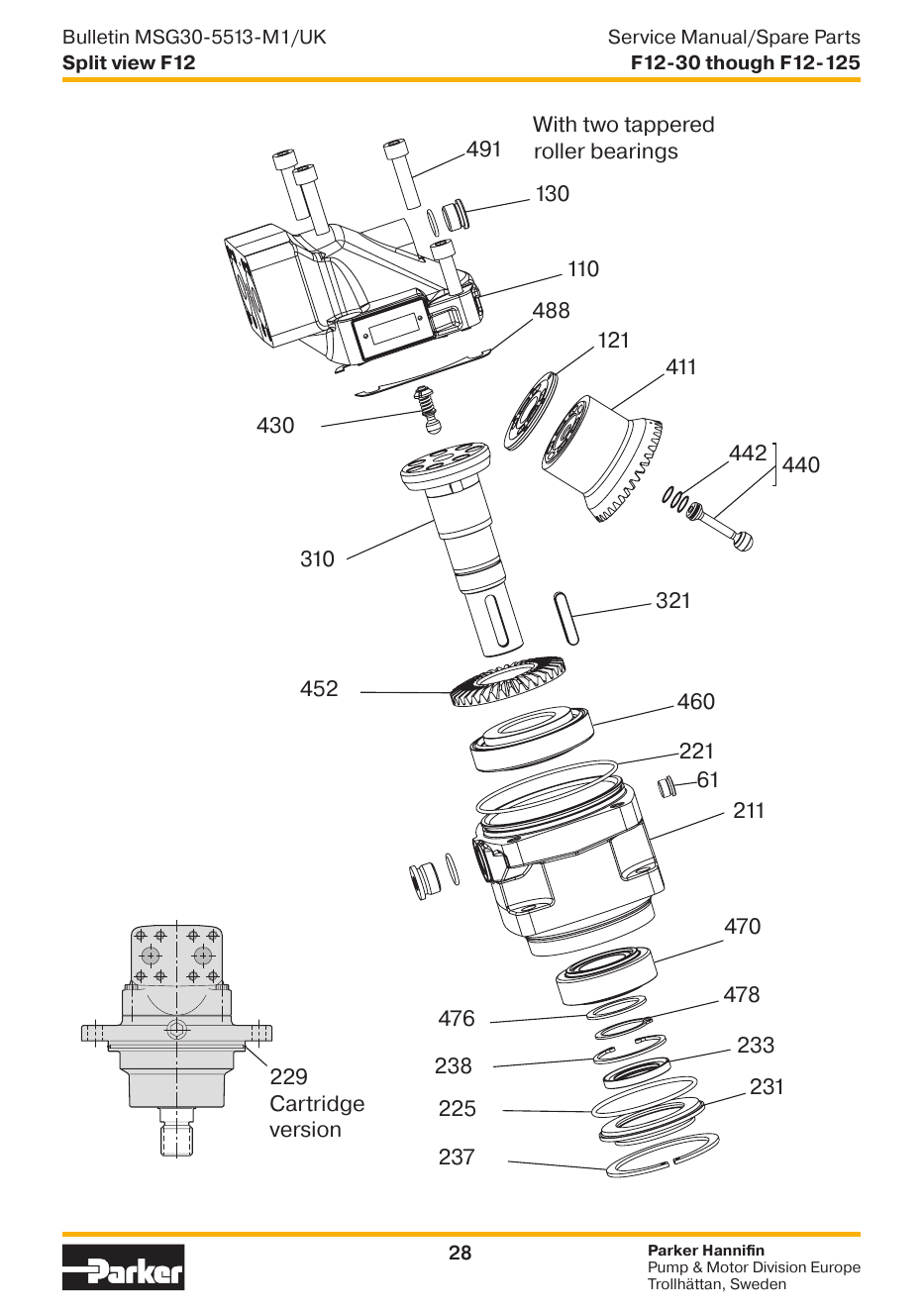 Схема Parker F12-030—F12-125 — позиции комплекта уплотнений