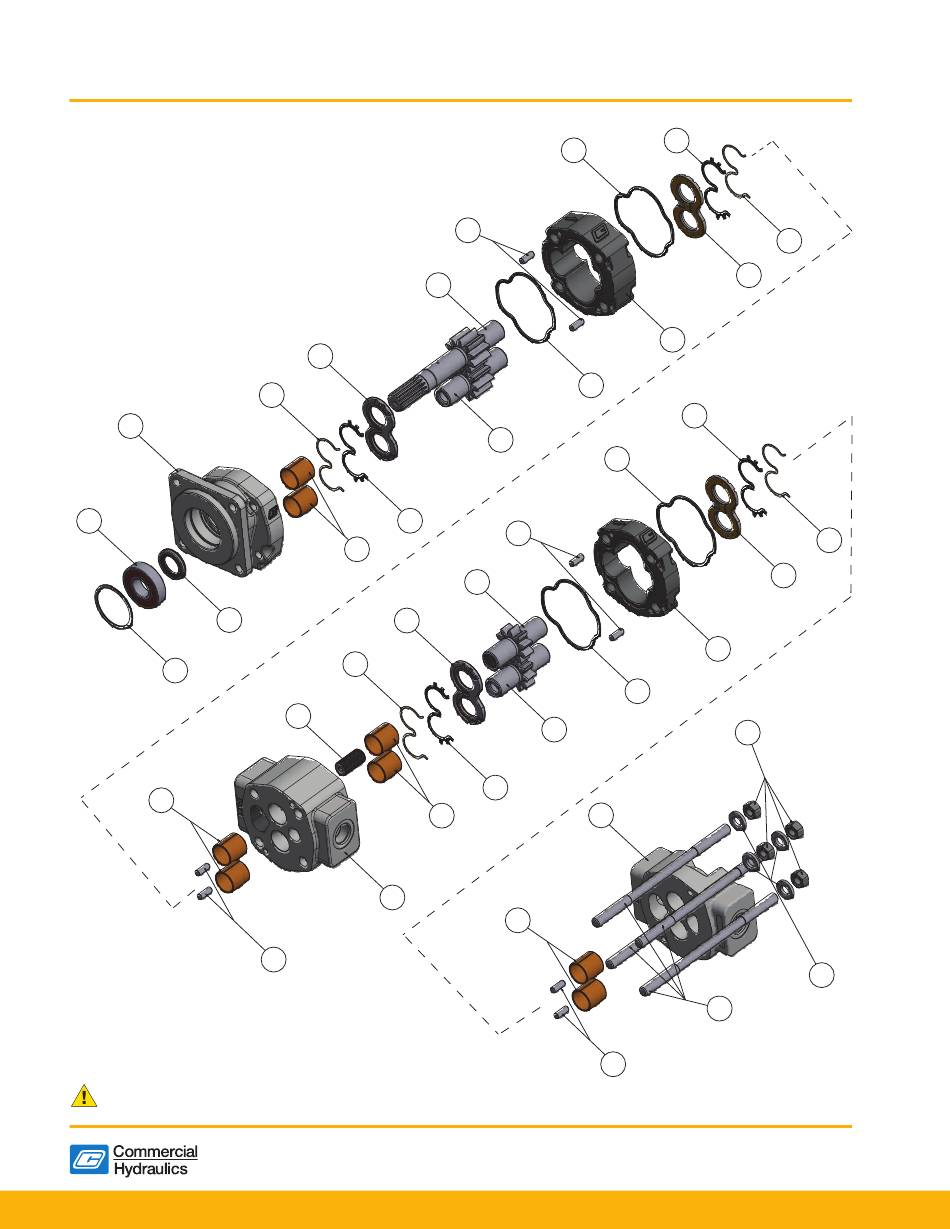 Схема Parker PGP/PGM315/330/350/365 — зоны уплотнений