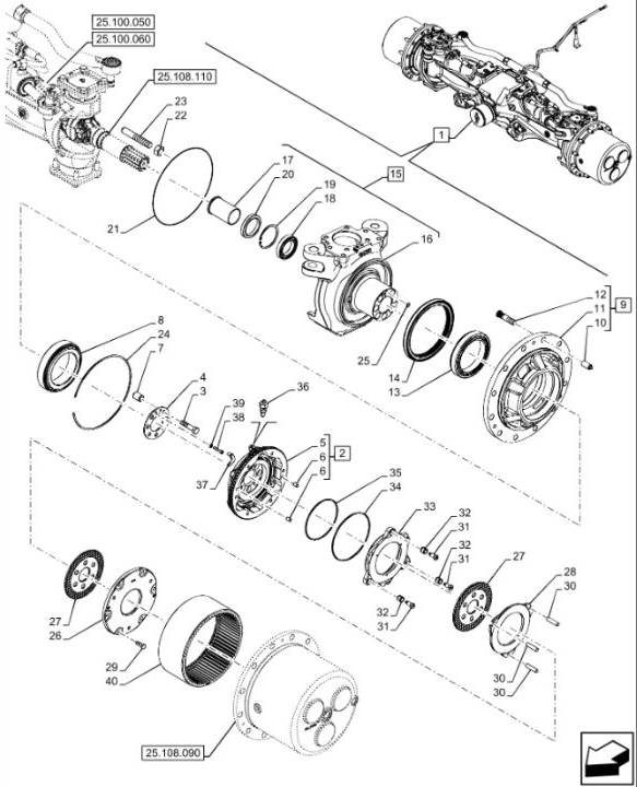 Схема T7.275 Stage V — передний мост VAR 758796 с тормозами и ABS
