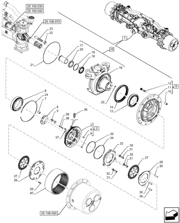 Схема T7.275 Stage V — передний мост VAR 758796 с тормозами